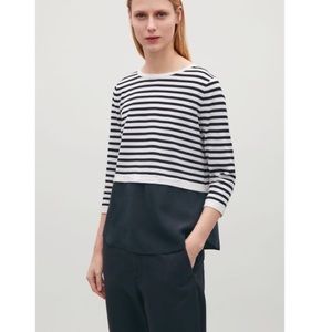 COS White and Navy Striped Blouse